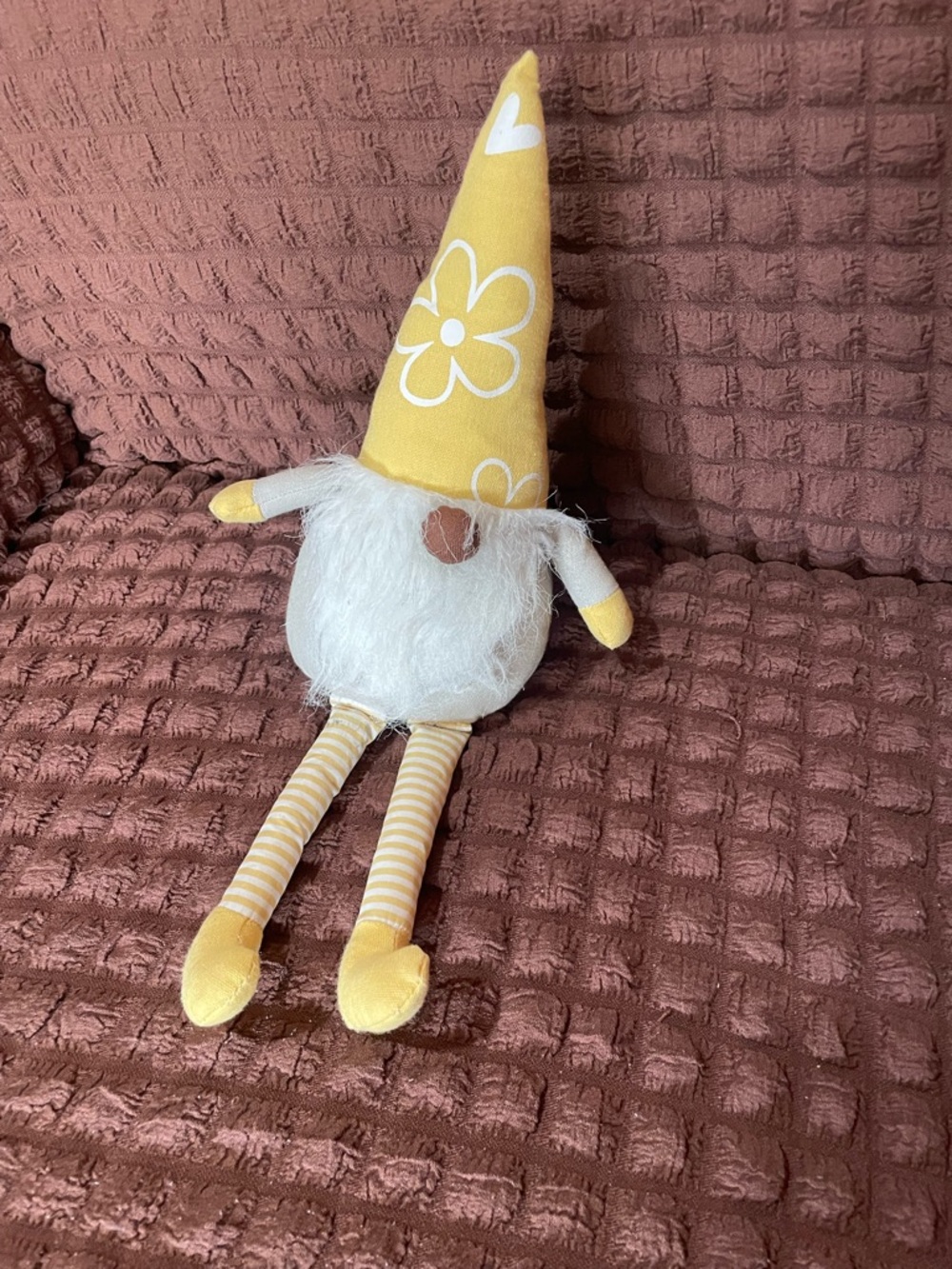 Yellow Floral Hat Gnome Plush Decorative Accent